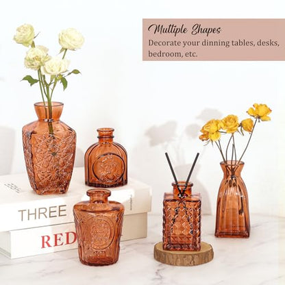 Set of 36 Glass Bud Vases Small Flower Vases for Centerpieces (Dark Amber) - color: Dark Amber