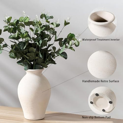 Ceramic Rustic Farmhouse Vase, 9.2 inch Whitewashed Terracotta Vase - color: Off-white