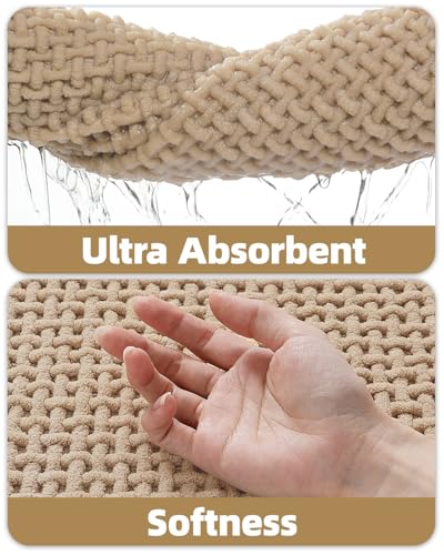 Color&Geometry Beige 30x17 Waffle Bath Mat, Rubber Non Slip Bathroom Rug - color: Beige, size: 17"x30"