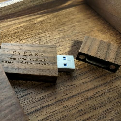 Wood USB Flash Drive 32GB USB3.0 with Gift Box for 5 Year Anniversary - color: Walnut(ANN5 Block USB+box-L), size: 32GB-3.0
