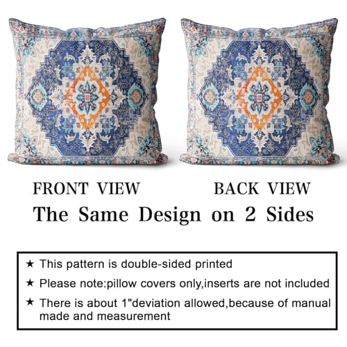 Snycler Blue Boho Throw Pillow Covers Set of 2 Monaco Rug Carpet Double Sided Pattern Cotton Soft Pillow Case Cushion Cover Pillowcase for Garden Couch Sofa Bed Decorative 18x18 inch - color: Blue, size: 18" x 18" (Pack of 2)