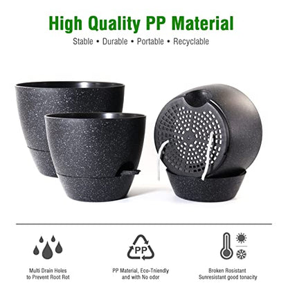 UOUZ Large Self Watering Pots, 12/10/9 Plastic Planters with High Drainage Holes and Deep Reservoir for Indoor Outdoor Garden Plants and Flowers, Black Speckles - color: Black Speckles