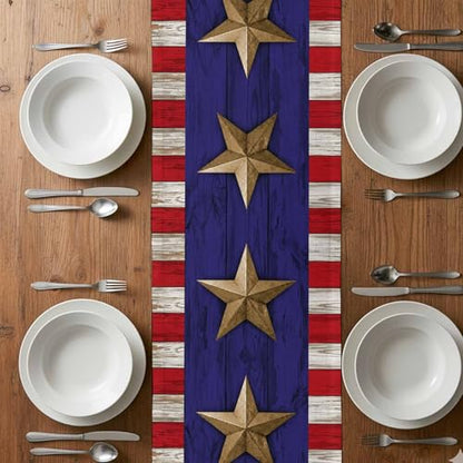 Independence Day Table Runner 36 Inches Long,American Flag Stripe Stars Retro Cotton Linen Table Runners Dresser Scarves,Blue Red Flag Tabletop Scarf Furniture Cover for Home Dinner Party 13"x36" - color: Blue Red, size: 13x36 Inches