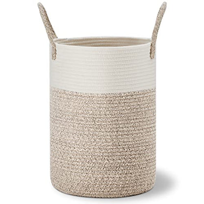 VIPOSCO 30L Small Woven Laundry Basket Hamper, White Brown - color: Brown, size: 30L