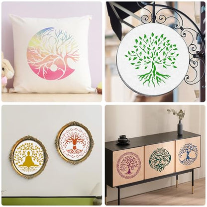 Yazhiji 15Pcs 6 x 6 Inch Tree of Life Stencil, Reusable Stencils for Painting on Wood Decoration Painting Templates for Wall Floor DIY Decorations Christmas Gifts for Kids - style: Tree of Life