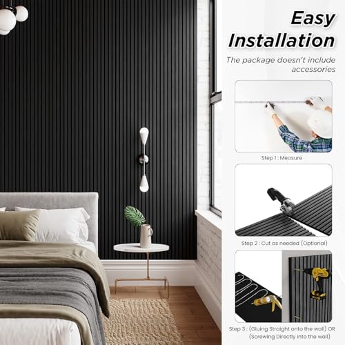 SMARTSTANDARD 4 Pack 106" x 12.6" Wood Slat Wall Panels, Deep Gray - color: Dark Gray, size: 106" x 50.4"
