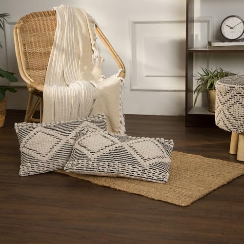 · REDEARTH · Boho Textured Handwoven Throw Pillow Cases, Diamond Medley - color: Diamond Medley Black, size: 20" x 12" (Pack of 2)