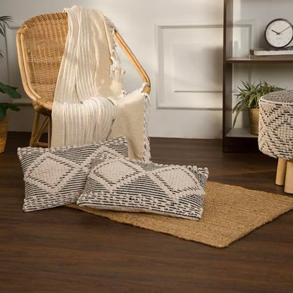 · REDEARTH · Boho Textured Handwoven Throw Pillow Cases, Diamond Medley - color: Diamond Medley Black, size: 20" x 12" (Pack of 2)