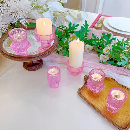 Glass Candlestick Holders, Taper Candle Holders, Set of 6, Pink - color: Pink, size: 6 PCS