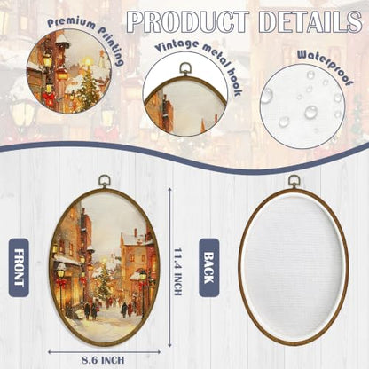 JMENGSSFL Christmas Tree City Street Snowy Oval Wall Art Decor 8.6x11.4 - color: Christmas-18