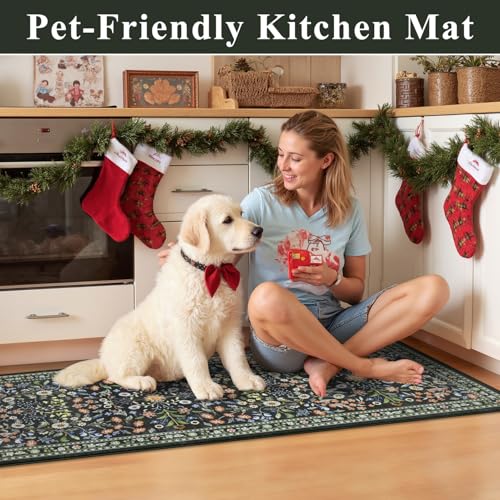 Yamaziot Boho Anti Fatigue Kitchen Rug Set of 2 Black, Non-Slip Kitchen Mat - color: Black, size: 20"x32"+20"x59"
