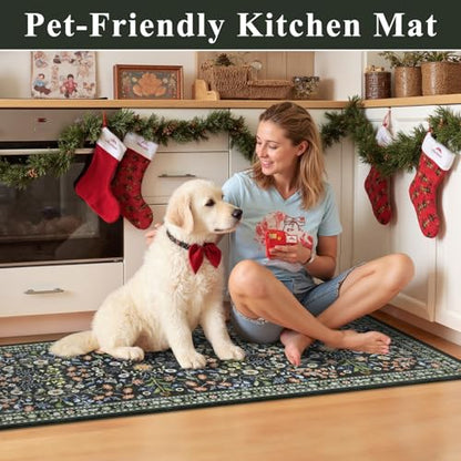 Yamaziot Boho Anti Fatigue Kitchen Rug Set of 2 Black, Non-Slip Kitchen Mat - color: Black, size: 20"x32"+20"x59"