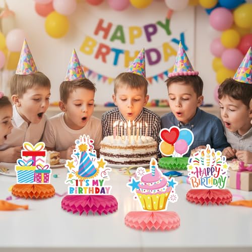 9 Pieces Birthday Table Decorations, Happy Birthday Decorations & Table Centerpieces for Kids Party Supplies, Colorful Honeycomb Table Toppers for Birthday Party - color: Colorful