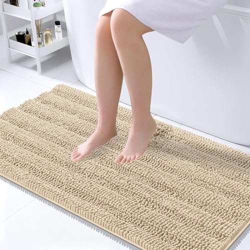 OLANLY Thick Large Bathroom Rugs 45x27, Soft Chenille Bath Rugs, Beige - color: Beige, size: 45" X 27"