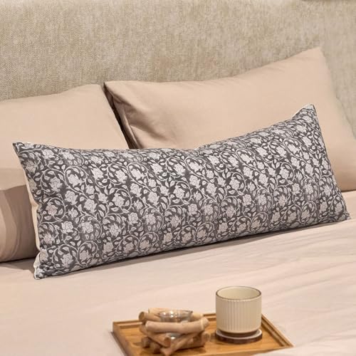 DOMVITUS Floral Pillow Covers, 14x36 Lumbar Pillow Cover, Block Print Pillow Cover, Decorative Neutral Accent Throw Pillow Covers for Bedroom Living Room, 1PC, Taupe - color: Taupe, size: 36" x 14" (Pack of 1)
