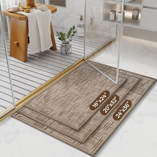 Bath Mat Non Slip,Quick Dry Bathroom Rug Under Door,16"x24",Brown - color: A- Brown, size: 16"x24"