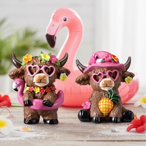 Karenhi 2 Pcs Flamingo Figurines Resin, Summer Decorations Tabletop Home - style: Hawaii