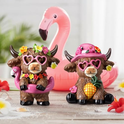 Karenhi 2 Pcs Flamingo Figurines Resin, Summer Decorations Tabletop Home - style: Hawaii