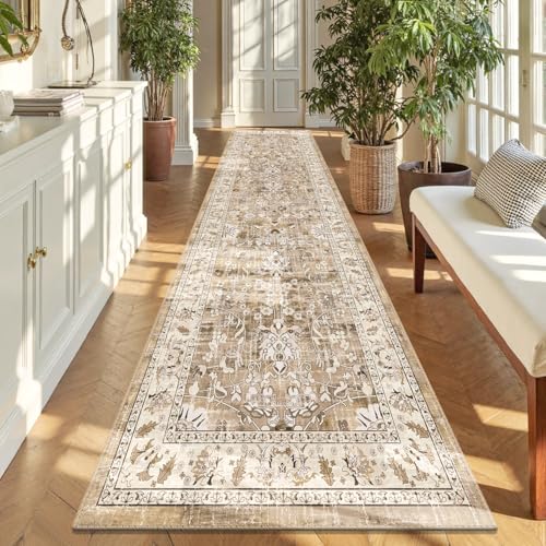 LOKHOM 3x10 Washable Hallway Runner Rug, Boho Non-Slip Kitchen Rugs, Beige - color: Beige Brown, size: 3' x 10' (Rectangular)