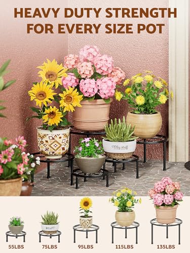 5 Pack Flower Pot Black Tables Plant Stand Indoor Outdoor(BlackFlower) - color: BlackFlower