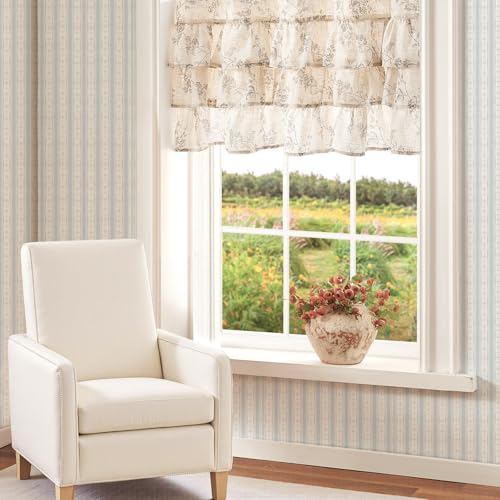 jinchan Alisa Ruffled Floral Valance Curtain 18 Inch 1 Panel Grey on Linen - color: Alisa Grey on Linen