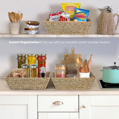 Set of 3 Snack Baskets, Seagrass Basket, Wicker Snack Basket Organizer - color: Natural Color