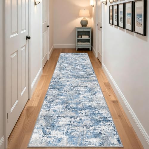 2.6x8ft Wide Rug Runners for Hallways Non Slip,Kitchen Runners,Ocean Blue - color: Abstract- Ocean Blue, size: 2'7" x 8' (Runner)