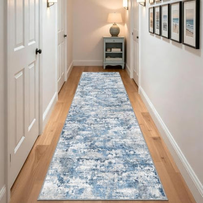 2.6x8ft Wide Rug Runners for Hallways Non Slip,Kitchen Runners,Ocean Blue - color: Abstract- Ocean Blue, size: 2'7" x 8' (Runner)