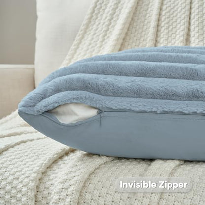 FUTEI Pack of 2 Faux Fur Throw Pillow Covers 20x20 Inch, Dusty Blue - color: Dusty Blue, size: 20" x 20" (Pack of 2)