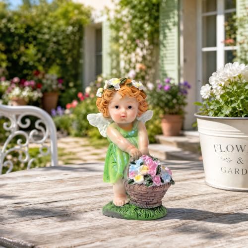XJar Garden Fairy Figurine, Hand Painted Resin Yard Decor Statue - color: Flower Fairy Gardener-green