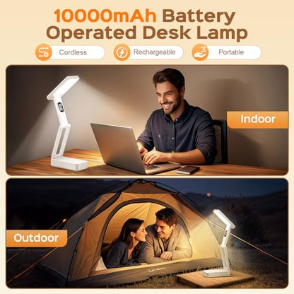 One Fire Small Desk Lamp,10000mAh Battery Operated Lamp,3 Colors+Dimmable Desk Light,LED Desk Lamp with Digital Clock+45min-Timer,Wireless & Portable Light,Desk Lamps for Home Office,Craft - color: 10000mAh