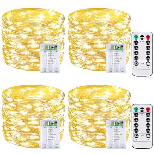 4 Pack 60 LED Fairy Lights Battery Operated with Remote, 20 FT Warm White - color: Warm White, size: 4PK（60LED with Remote）