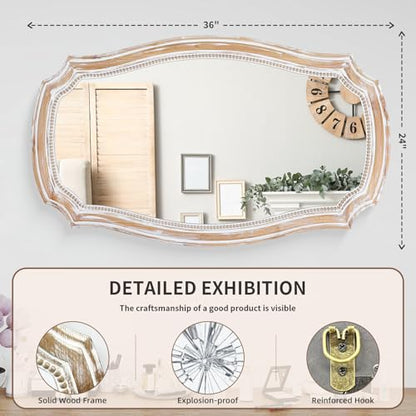 36x24 Inch Scalloped Wall Mirror, Rustic Farmhouse Wood Frame Mirrors - color: C - 36"l X 24"w