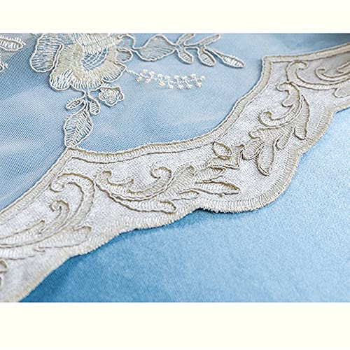 Amidoudou 1 Pair European 3D Flower Luxury Embroidered Curtains Double Layer Curtains with Valance for Living Room Bedroom (Blue,52x84 Inch) - color: Blue, size: 52"W x 84"L (Pack of 2)