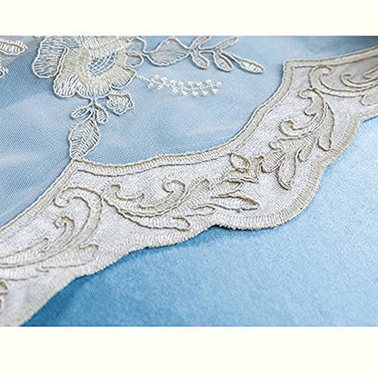 Amidoudou 1 Pair European 3D Flower Luxury Embroidered Curtains Double Layer Curtains with Valance for Living Room Bedroom (Blue,52x84 Inch) - color: Blue, size: 52"W x 84"L (Pack of 2)