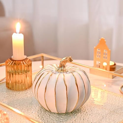 FESTGLOX Fall Pumpkin Decor, 2Pcs Resin Thanksgiving Fake Pumpkin Figurines - color: White-2pcs