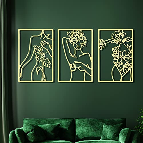 CHENGU 3 Pieces Gold Wall Decor Minimalist Wall Art Metal Line Wall Art Wall Decor for Bedroom Single Line Female for Kitchen Bathroom Living Room(Simple Style) - style: Simple Style