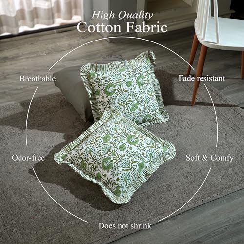 CPC Agate Green Block Print Ruffle Pillow Cover 16x16 Inch, Pack of 2 - color: Agate Green, size: 16" x 16" (Pack of 2)