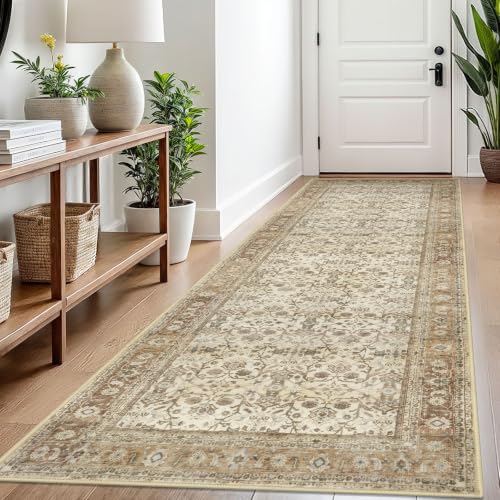 SIILOOM 3x8 Washable Runner Rug, Non Slip Soft Area Rug for Hallway Kitchen - color: Beige/Brown, size: 3' x 8' (Runner)