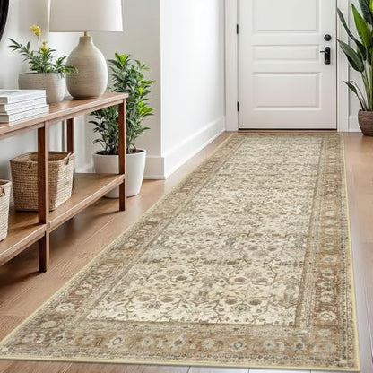SIILOOM 3x8 Washable Runner Rug, Non Slip Soft Area Rug for Hallway Kitchen - color: Beige/Brown, size: 3' x 8' (Runner)