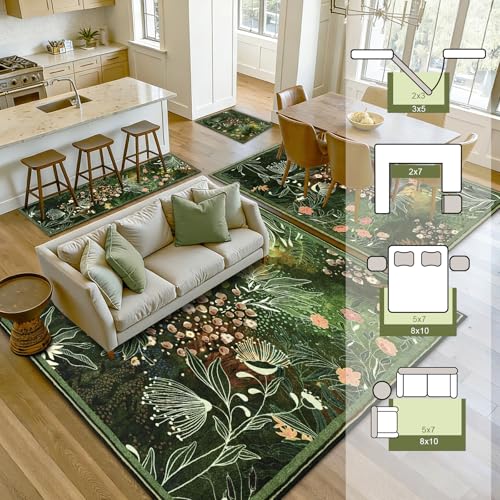Yinhua 8x10 Area Rugs for Living Room, Washable Rugs Non Slip, Dark Green - size: 8' x 10' (Rectangular)