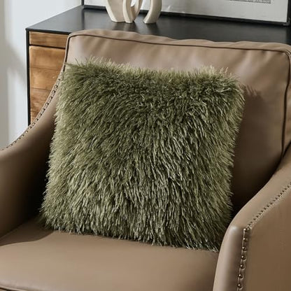 FUTEI Pack of 2 Faux Wool Throw Pillow Covers 18x18 Inch, Olive Green - color: Olive Green