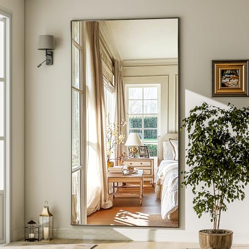 GLSLAND 71"x31" Full Length Mirror Large Floor Mirror with Stand, Black - color: Black, size: 71"L x 31"W