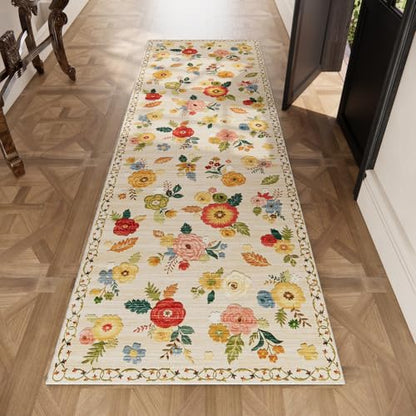 Washable Hallway Runner Kitchen Rugs : 2'6"x8' Carpet Runner Rug Non Slip - color: Beige Floral, size: 2'6"x8'(Rectangular)