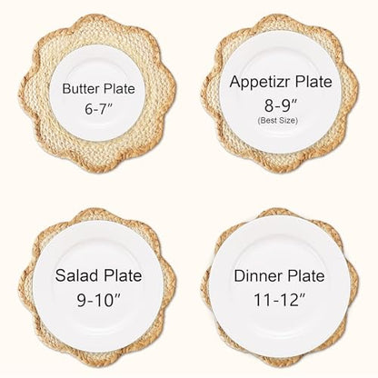 6pc Sunflower Rattan Placemat Set, Woven Boho Table Mats, Natural - color: Beige-set of 6