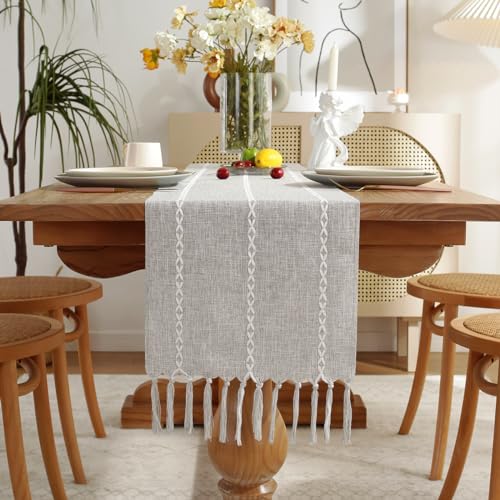 Wracra Rustic Linen Table Runner, Light Grey Table Runners 90 inches Long - color: Light Grey, size: 13"×90"