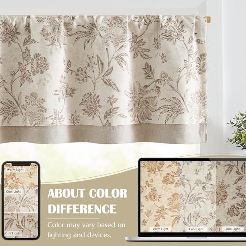 jinchan Floral Valance Curtain Linen 16 Inch Farmhouse 1 Panel Taupe - color: Jacobean | Taupe, size: 50"W x 16"L (Pack of 1)