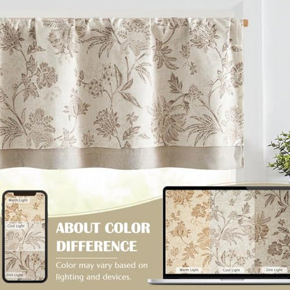 jinchan Floral Valance Curtain Linen 16 Inch Farmhouse 1 Panel Taupe - color: Jacobean | Taupe, size: 50"W x 16"L (Pack of 1)