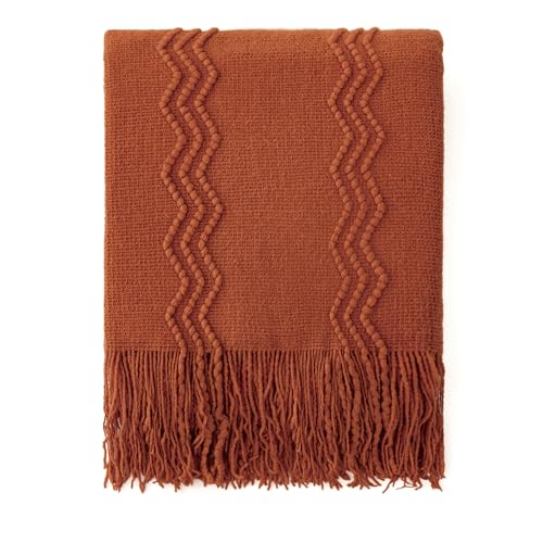 MIULEE Fall Rust Knitted Boho Throw Blanket for Couch 50"x60" - color: Rust, size: 50" x 60"