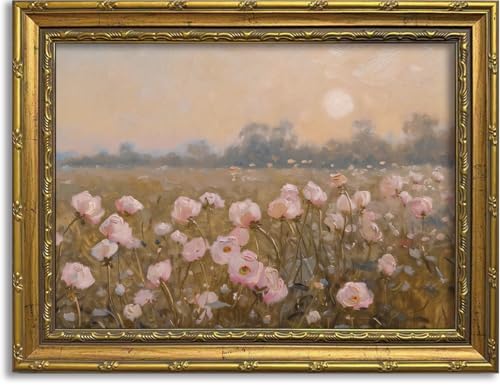 DR.RiftArt Vintage Pink Wildflower Meadow Wall Art Floral Landscape Decor - color: Pink Wildflower, size: 16"L x 12"W